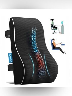 Lumbar Support Pillow with Adjustable Straps for Car or Office Chair - BLACK